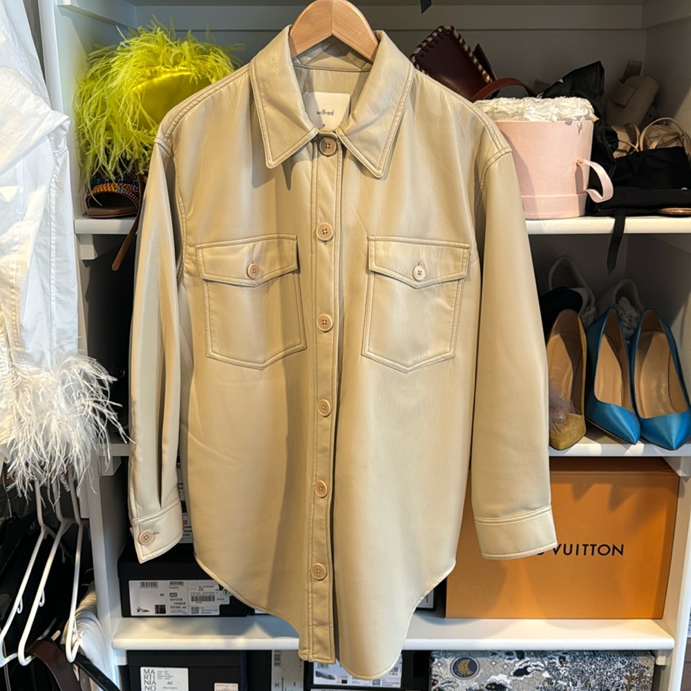 Aritzia vegan leather shirt jacket Wilfred